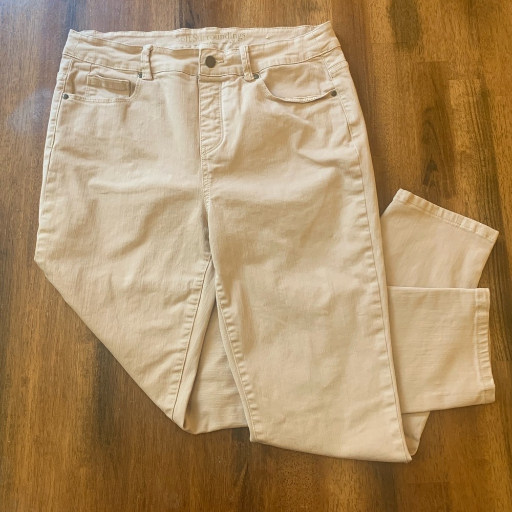Soft Surroundings stretch pants Medium jeans tan/camel color Denim Button Zip